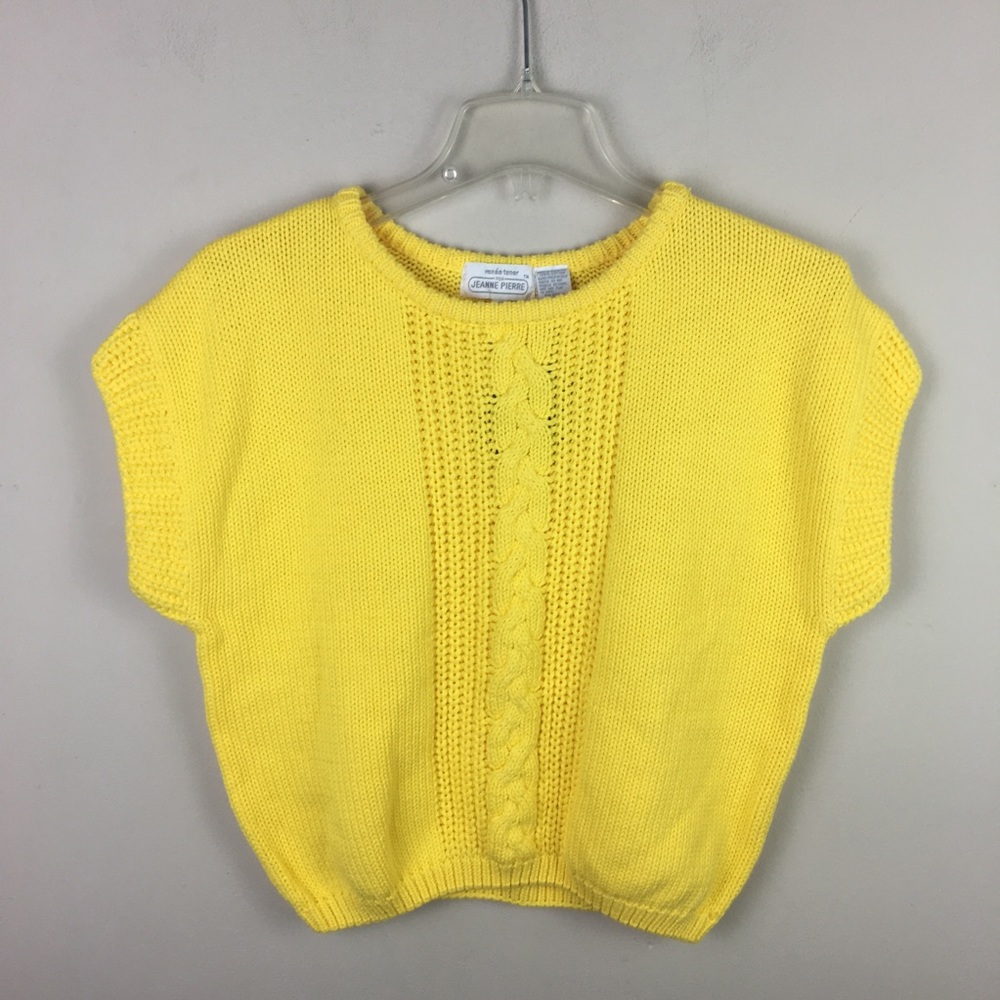 Vintage yellow cotton cable knit cropped sweater